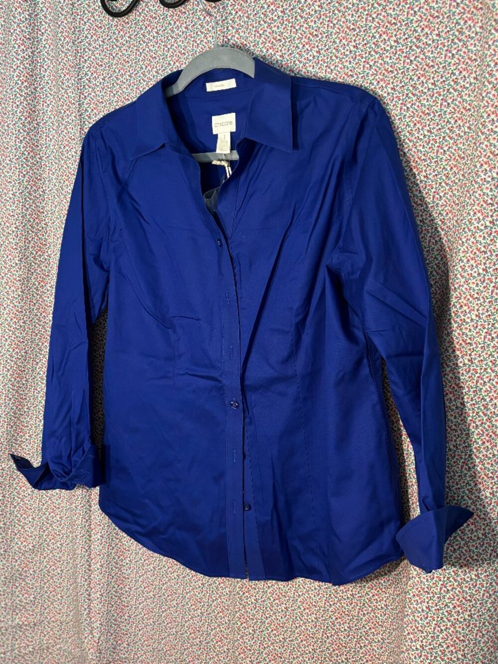 Chico's NWT Brilliant Blue Long Sleeve No Iron Blouse S1
